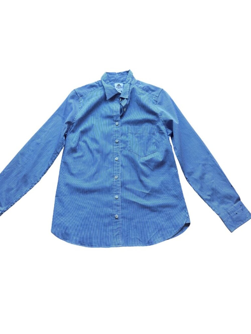 Thomas Mason J.Crew Size 8 Blue & White Stripe Long Sleeve Button-Up Dress Shirt